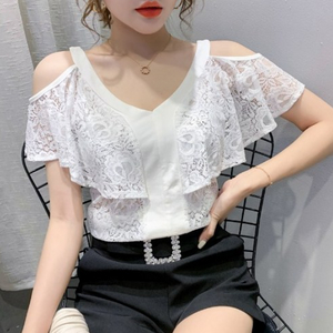 시원한 여자 화이트 오프숄더 블라우스 44~55사이즈