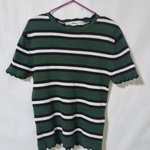 ZARA KNIT 니트 스트라이프 반팔 티셔츠(S)