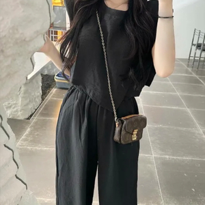 검정 민소매 나시 와이드팬츠세트