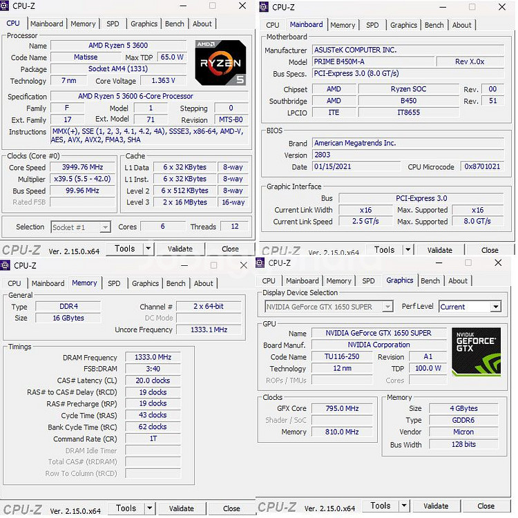 라이젠5 3600 Gtx1650수퍼 (개인)PC본체팜--1