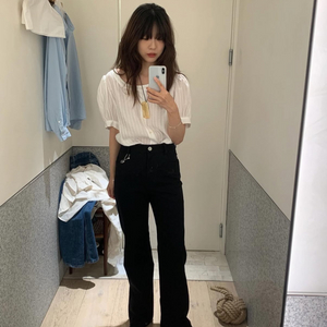 타낫 수린 쉬폰레이스블라우스 반팔 유넥 레이어드 웨이브
