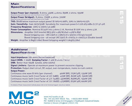 영국 mc2 audio e15 파워앰프 4옴 750w+--4