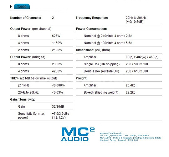영국제 mc2 audio t2000 파워앰프 4옴 (1--4