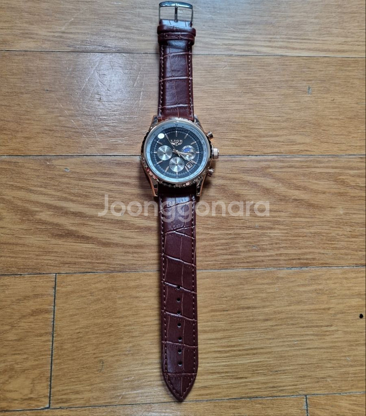 가죽밴드 쿼츠 손목시계.지름45mm--3