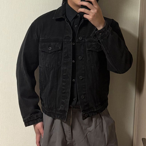 정품 무신사스탠다드 흑청 데님 트러커 자켓