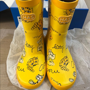 택포 HAS 아동용 고양이 옐로우 레인부츠 30