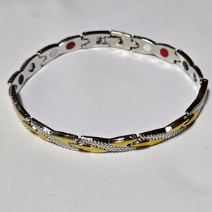 골드와 실버 투톤 자석셋팅 건강 팔찌