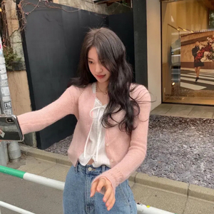 르플레인 핑크 키드모헤어 가디건