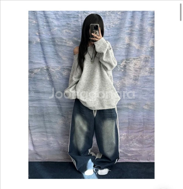 남녀공용 트랙 믹스 데님 트레이닝 팬츠.키미스 에이블리--4