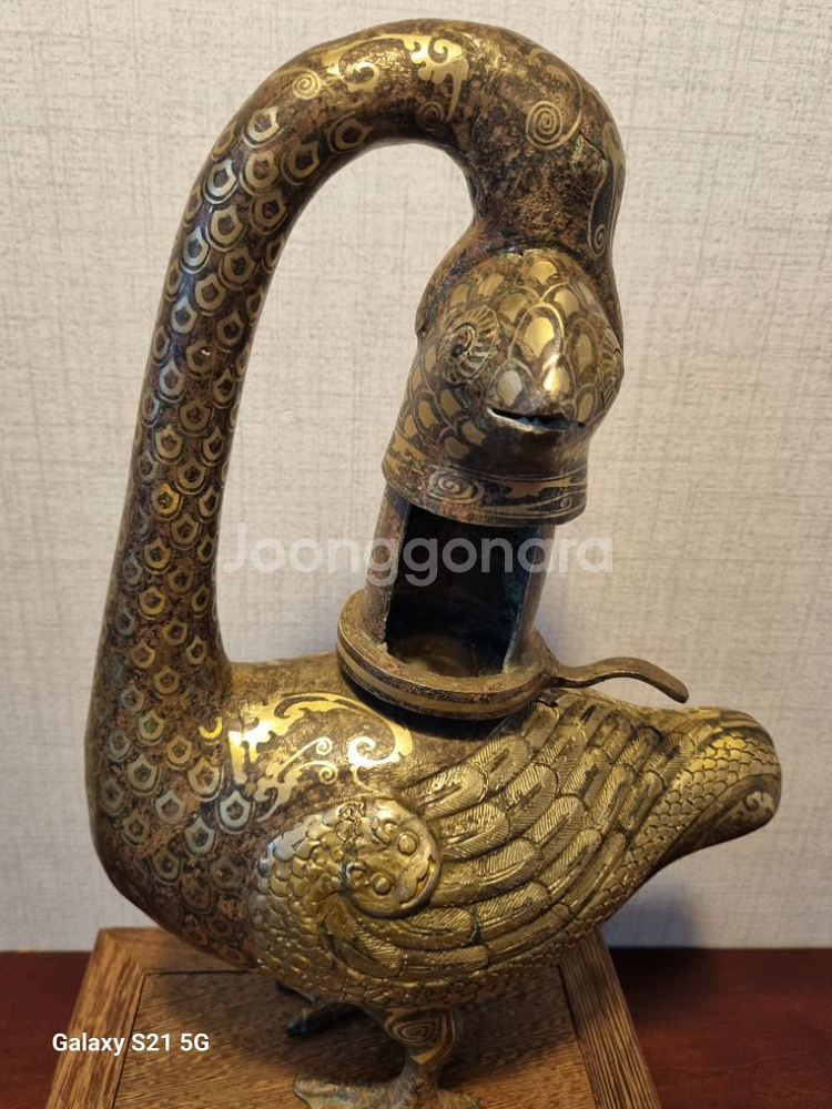 중국 황실 적동 금채 오리 유등 램프- 높이 33cm--6