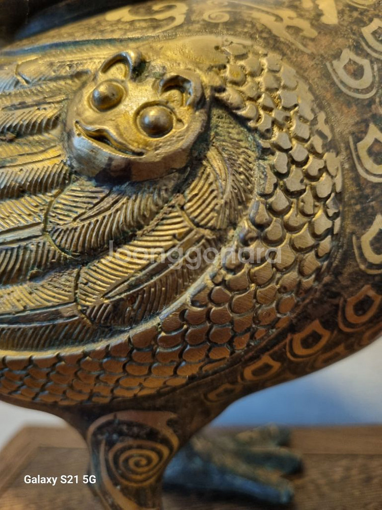 중국 황실 적동 금채 오리 유등 램프- 높이 33cm--8