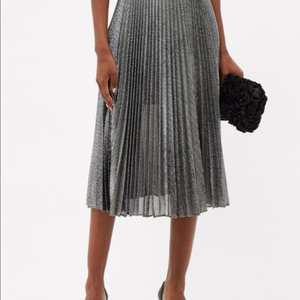 크리스토퍼 케인 플리츠 라메 메쉬 하이웨스트 스커트