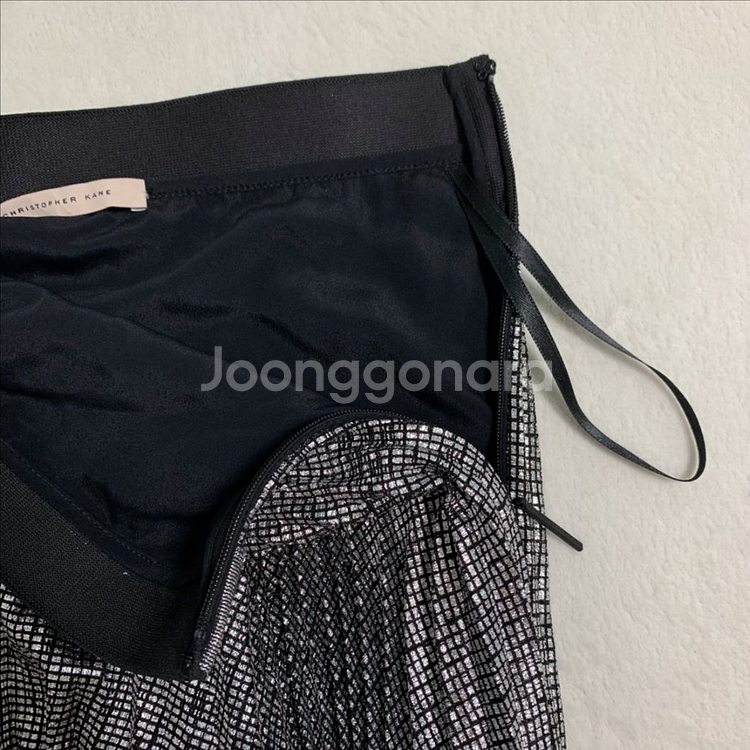 크리스토퍼 케인 플리츠 라메 메쉬 하이웨스트 스커트--5