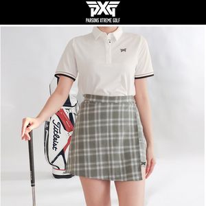 PXG 여성 골프웨어 삼선 카라 코튼 로고자수 반팔티