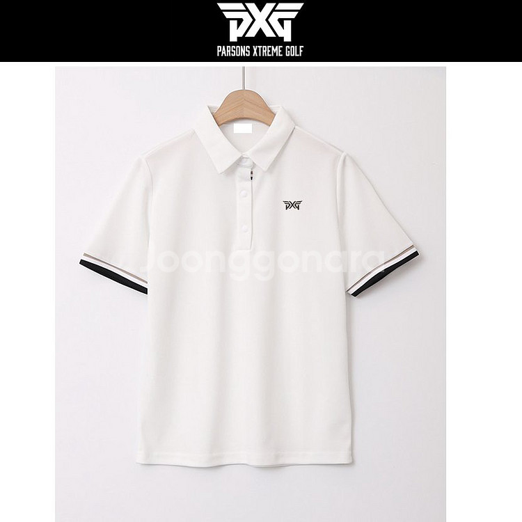 PXG 여성 골프웨어 삼선 카라 코튼 로고자수 반팔티--6