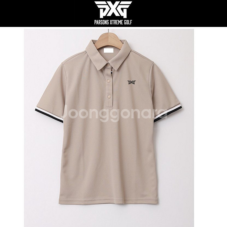 PXG 여성 골프웨어 삼선 카라 코튼 로고자수 반팔티--7