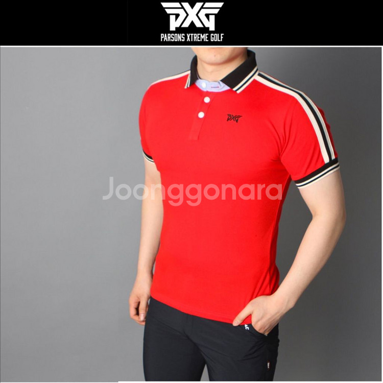 PXG 남성 골프웨어 로고자수 숄더 테이프 반팔 카라티--1