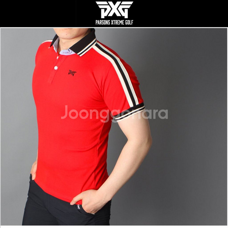 PXG 남성 골프웨어 로고자수 숄더 테이프 반팔 카라티--2
