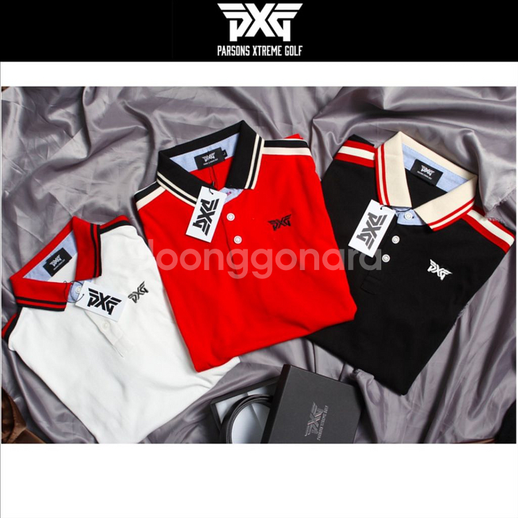 PXG 남성 골프웨어 로고자수 숄더 테이프 반팔 카라티--5