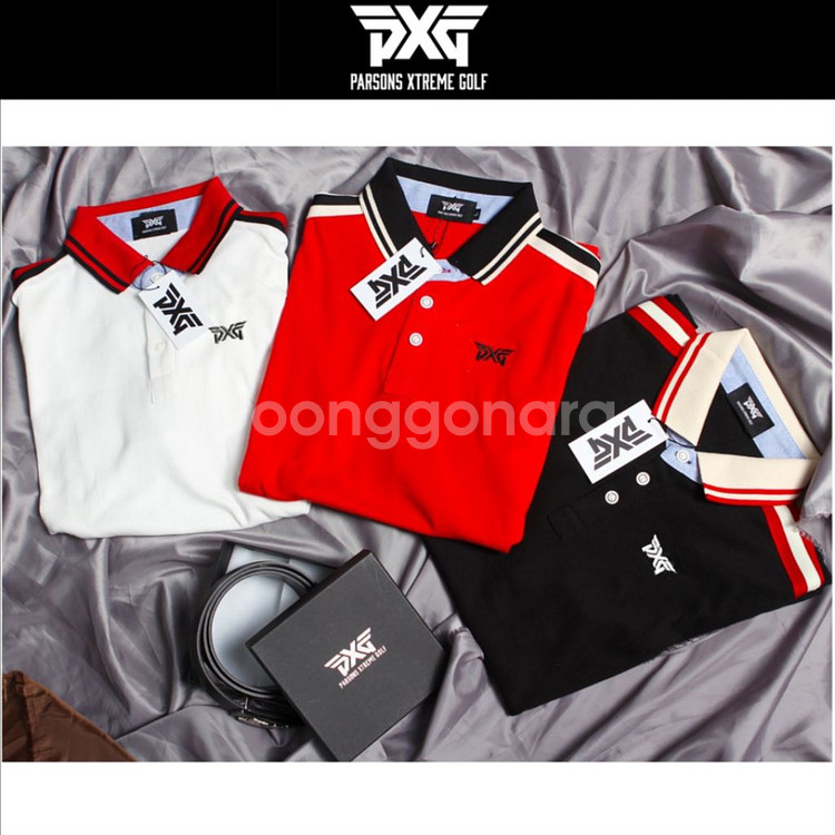 PXG 남성 골프웨어 로고자수 숄더 테이프 반팔 카라티--8