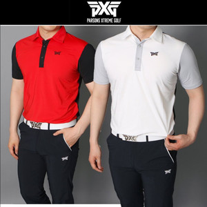 PXG 남성 골프웨어 등판 배색 매쉬 스판 반팔 카라티
