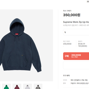 [XL] 슈프림 워크 집업 후드 네이비