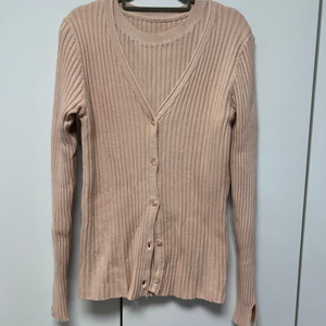 연핑크 골지 가디건 세트