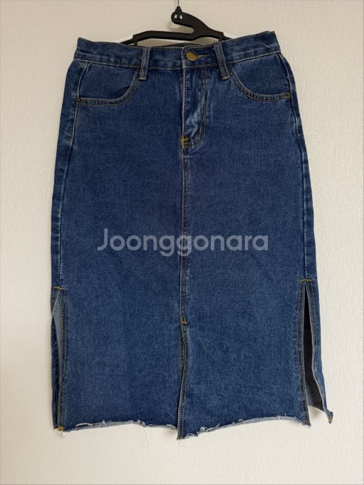 청 데님 미디 스커트--0