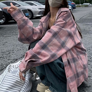 핑크 체크 셔츠