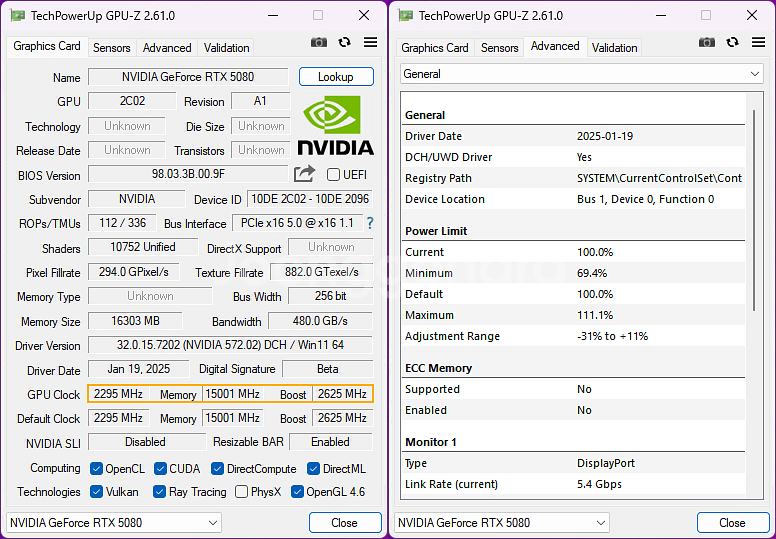GALAX RTX 5080 화이트 단순개봉(ROPS확인--5