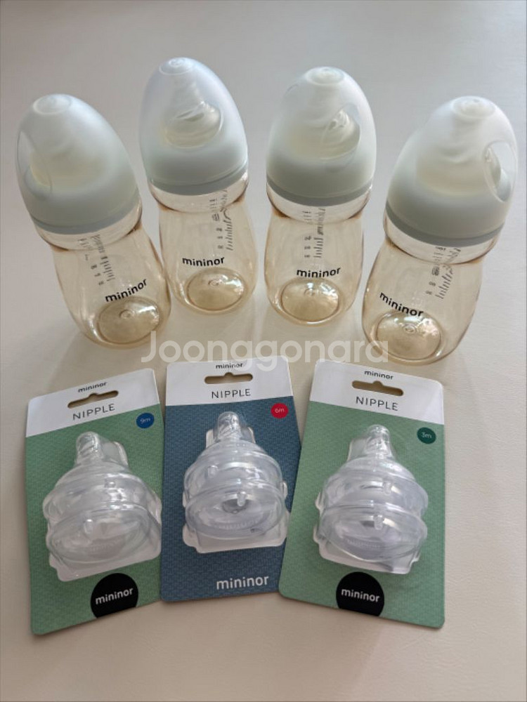 미니노어 240ml 젖병 4개 + 젖꼭지(새상품)--0