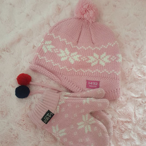 1492 MILES 핑크 털모자 벙어리 장갑 세트