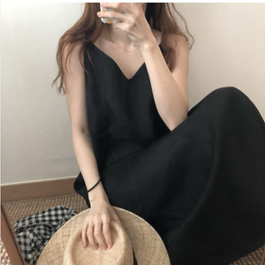 (새상품) 린넨 민소매 끈나시 뷔스티에 롱 원피스