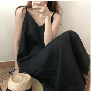 (새상품) 린넨 민소매 끈나시 뷔스티에 롱 원피스