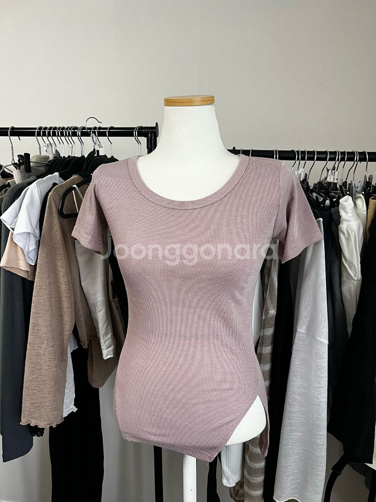 골지 트임 반팔티 ( 핑크 )--0