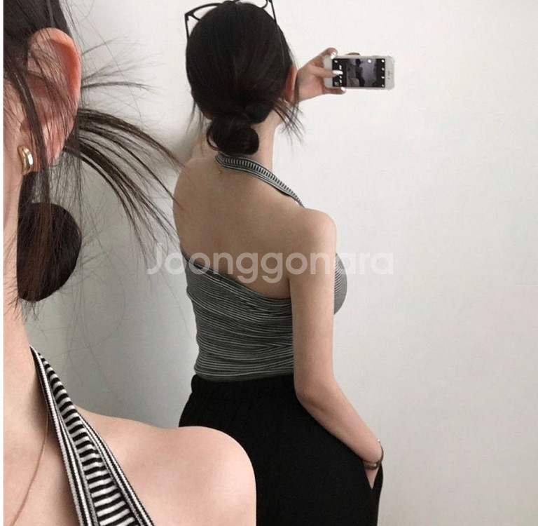 (새상품) 베이델리 바이 단가라 홀터넥 나시, 블랙 롱--1