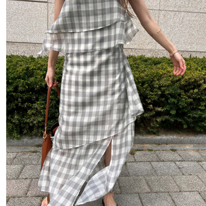 TencelPetalDress어뮤즈소울체크텐셀나시롱