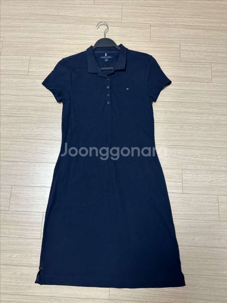타미힐피거 여성 반팔 코튼 카라 피케 원피스 네이비--0