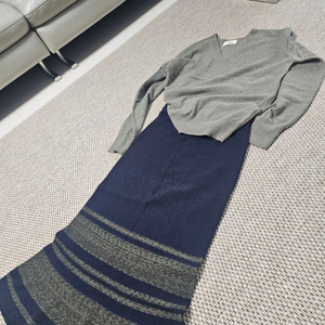 랑방 컬러 블록 니트 롱스커트 90