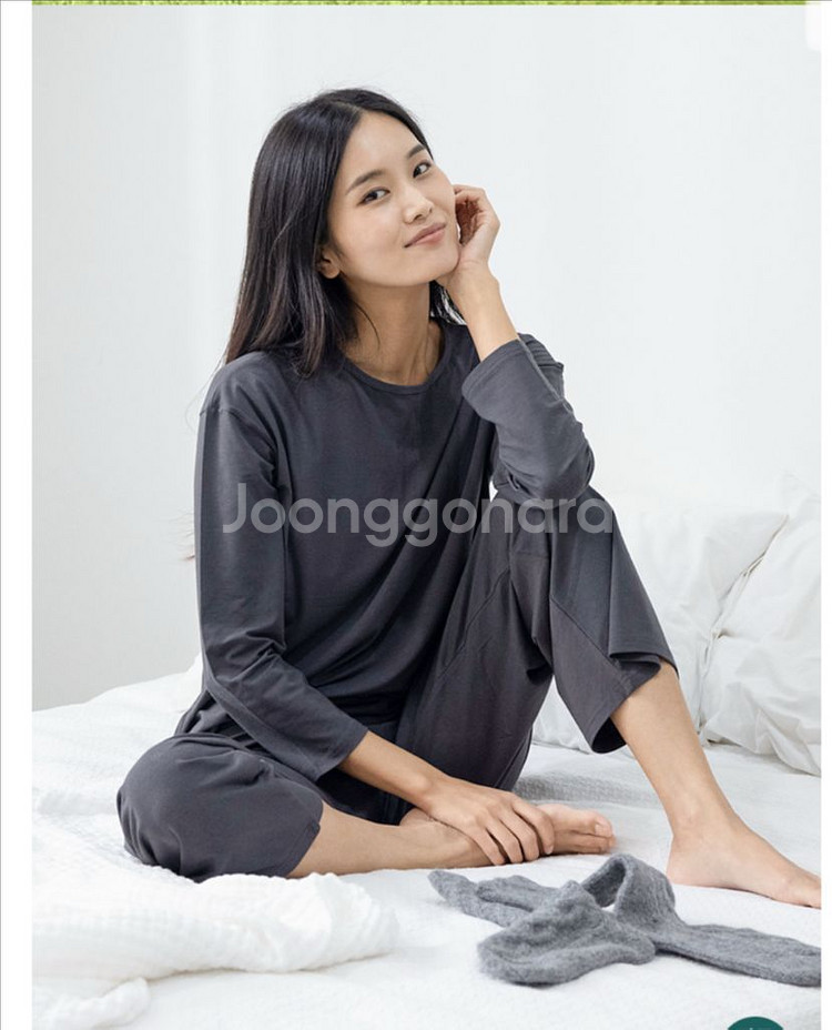 싸이클린 긴팔 홈웨어 파자마 세트 차콜 그레이--0
