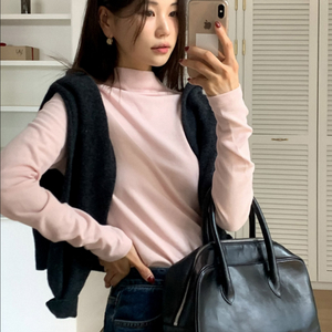 가내스라 에토 기모 폴라 티셔츠 - 핑크