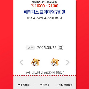 5/25(일)롯데월드 매직패스 7회권