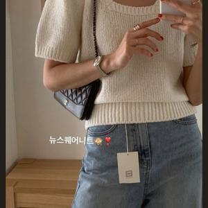 미엘 스퀘어넥 반팔 니트