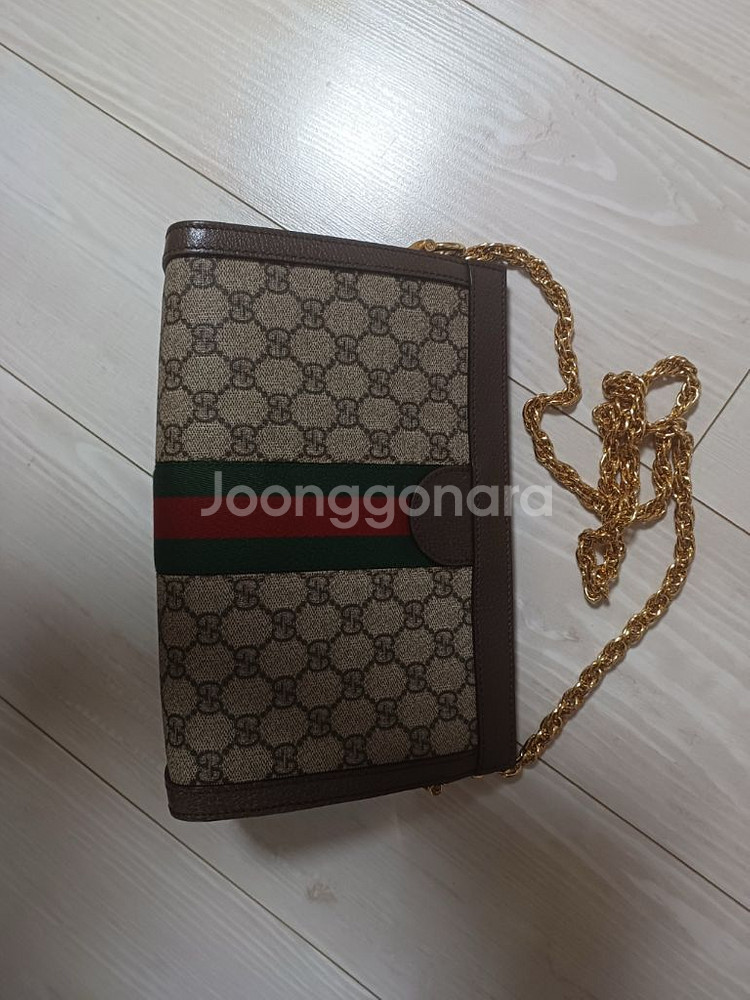 구찌 GG로고 슈프림 오피디아 스몰 체인 숄더백 브라운--1