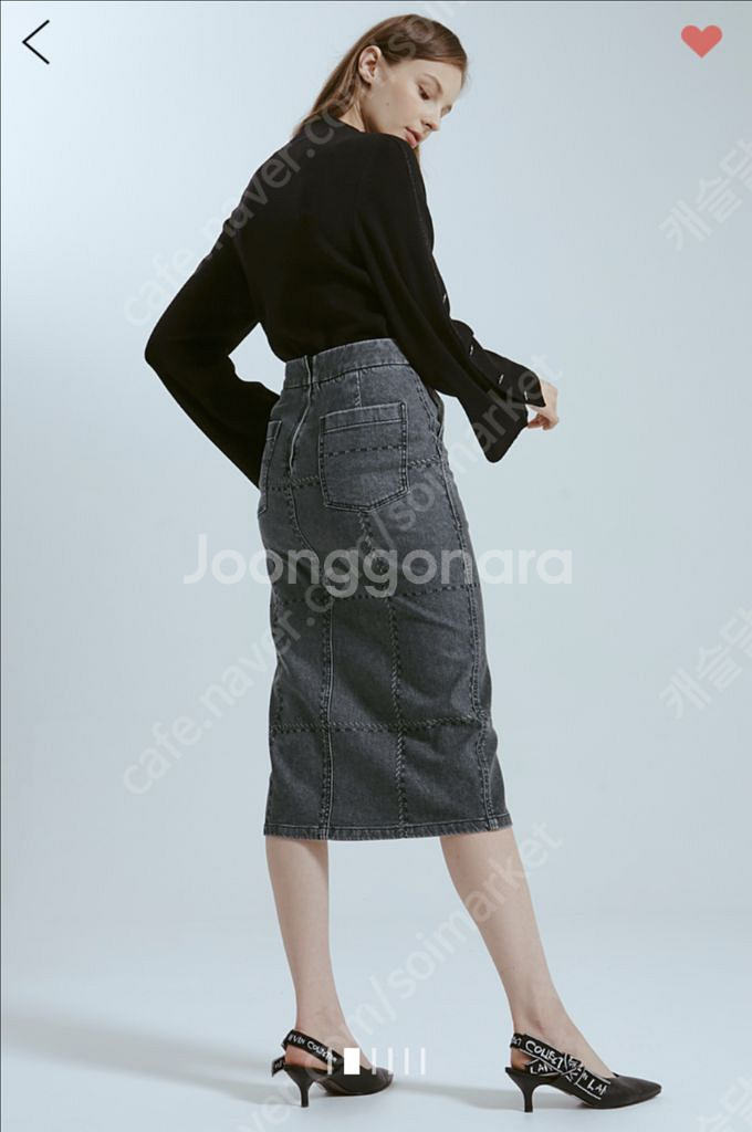 한섬 랑방컬렉션 체크 데님 스커트 청 펜슬 롱치마--1