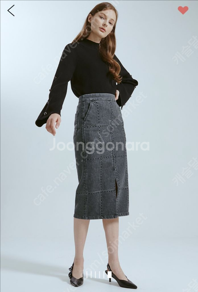 한섬 랑방컬렉션 체크 데님 스커트 청 펜슬 롱치마--0