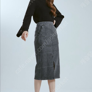 한섬 랑방컬렉션 체크 데님 스커트 청 펜슬 롱치마