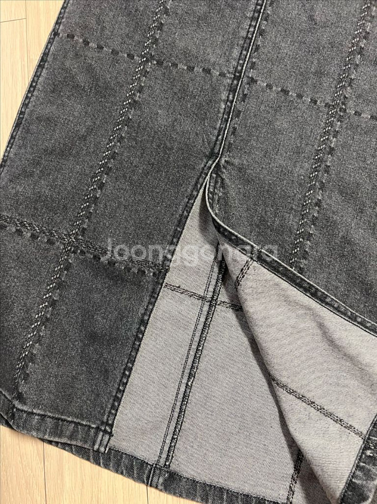 한섬 랑방컬렉션 체크 데님 스커트 청 펜슬 롱치마--6