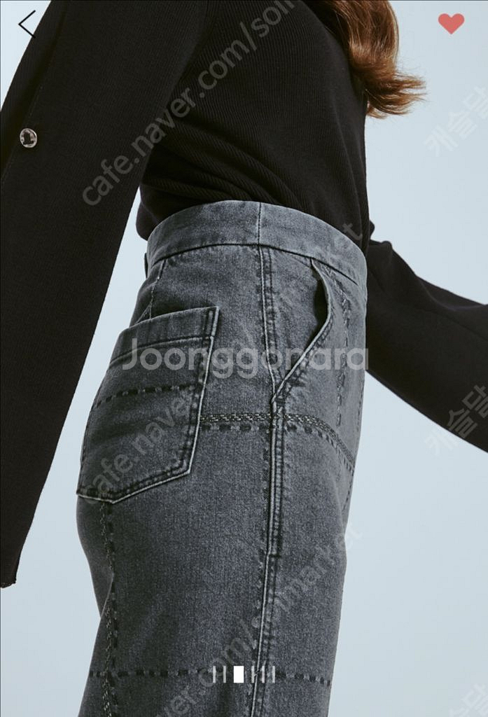 한섬 랑방컬렉션 체크 데님 스커트 청 펜슬 롱치마--2