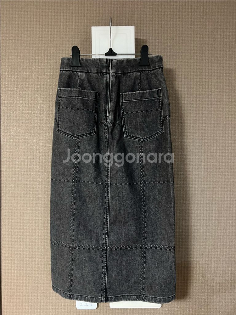 한섬 랑방컬렉션 체크 데님 스커트 청 펜슬 롱치마--4